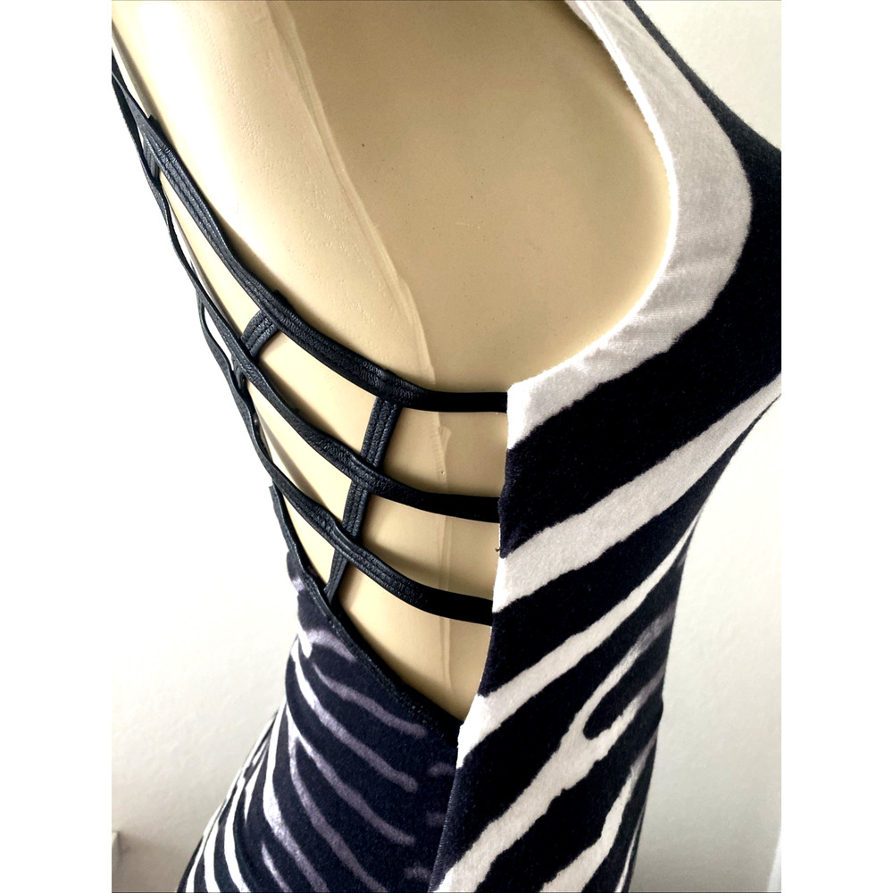 NWT SKY Dress Scoop Sleeveless Maxi Ruched Zebra Animal Print Cut Out Leather M - Picture 11 of 13